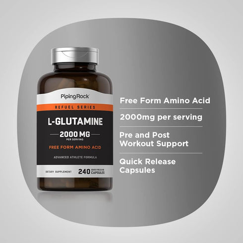 Piping Rock L Glutamine Capsules, 2000 mg, 240 Count, Non-GMO, Gluten Free Amino Acid Supplement