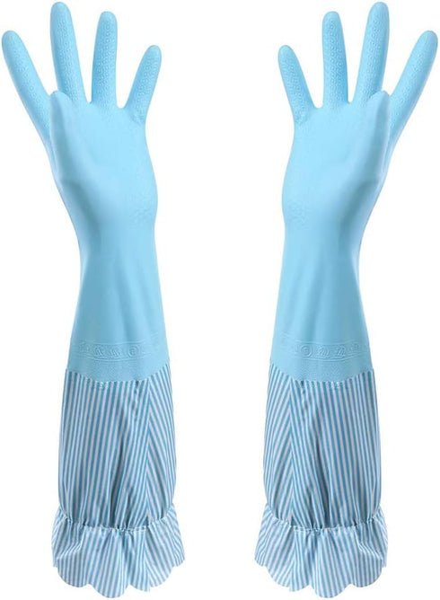 RARITYUS Household Kitchen Cleaning Gloves - Waterproof Cotton Lined Dishwashing Non-Slip Long Cuff Gloves