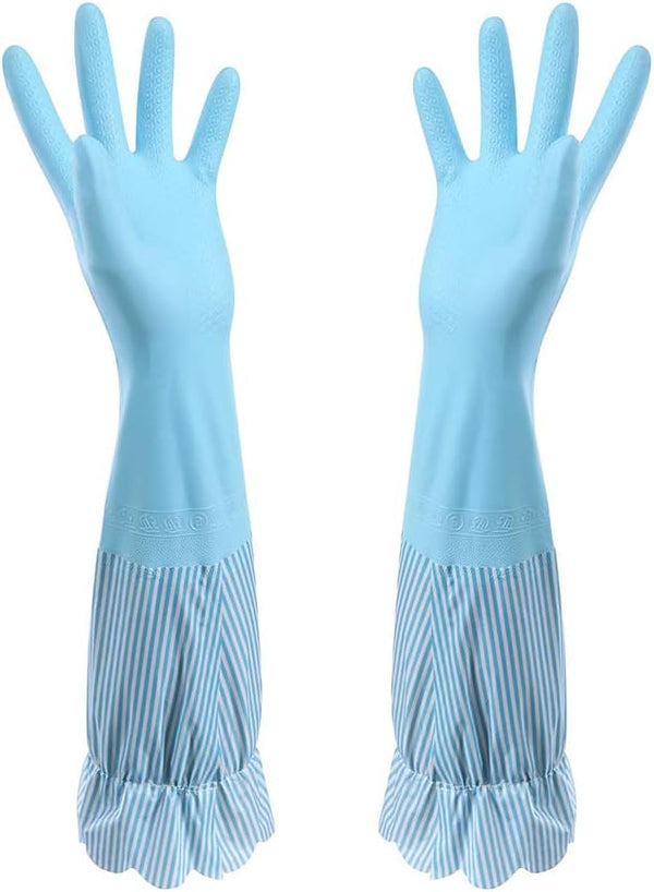 RARITYUS Household Kitchen Cleaning Gloves - Waterproof Cotton Lined Dishwashing Non-Slip Long Cuff Gloves