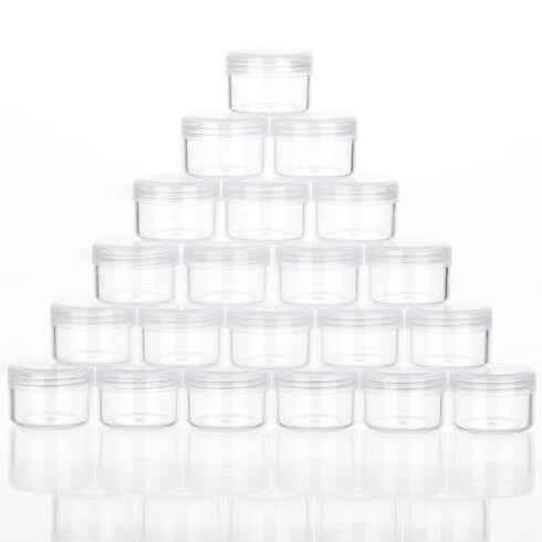 ZEJIA Mini Makeup Containers 5 Gram with Lids, Empty Plastic Travel Cosmetic Containers with Labels (25 Count, Clear