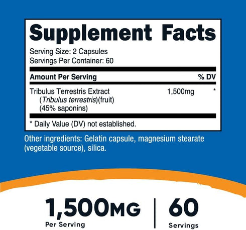 Nutricost Tribulus Terrestris Extract 1500mg, 120 Capsules - 60 Servings (750mg Per Cap), Non GMO & Gluten Free