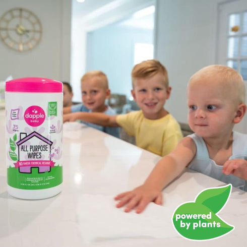 Dapple All Purpose Wipes Baby, 75 Count Canister + 30 Count Pouch, Plant Based & Hypoallergenic Cleaning Wipes