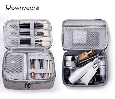 Rownyeon Waterproof Makeup Train Cases, Portable Cosmetic Organizer with Adjustable Dividers for Makeup Brushes,