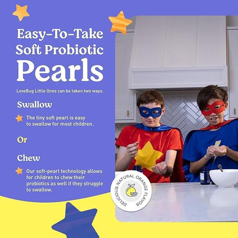 LOVEBUG Probiotics Little Ones Kids Probiotics, 120 Pearls – 3 Billion CFU with Added Prebiotic Fiber