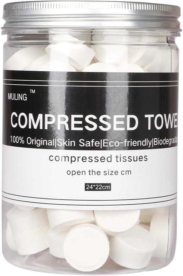MuLing Canned Compressed Towels (100 PCS) - Portable Mini Compressed Coin Tissue for Travel, Sports, Beauty Salon