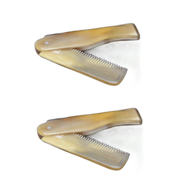 2Pcs Brown Yak Horn Comb, Foldable Portable Hairdressing Tool for Moustache Beard Styling, Hair Care