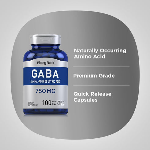 Piping Rock GABA 750mg | 100 Capsules | Gamma-Aminobutyric Acid Supplement | Non-GMO, Gluten Free