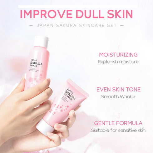 Sakura Skincare Kit for Teenage Girls - 5Pcs Travel Present Set with Cleanser, Toner, Serum, Eye Cream, Face Cream