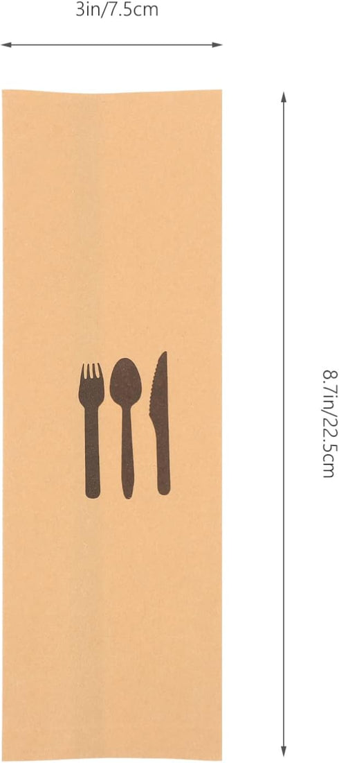 100pcs Brown Kraft Paper Bags, Disposable Silverware Flatware Sleeves for Kitchen Cutlery Utensils Holder, Christmas