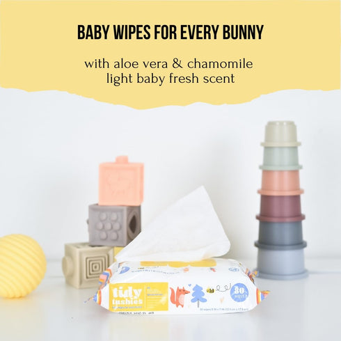 Tidy Tushies 1920 Count 24 packs 80 Baby Wipes, Powder Fresh Scent, No Harsh Chemicals | (Box of each containing wipes)