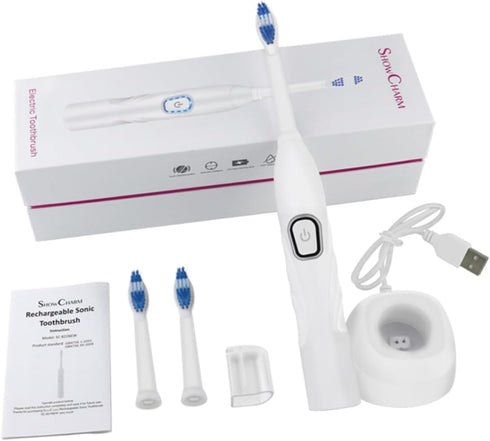 Sonic Vibration Electric Toothbrush - Waterproof USB Charging in White