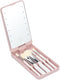 Portable Makeup Mirror with 5 Makeup Brushes, Travel Case Storage Box, LED Rechargeable Makeup Mirror, Pink