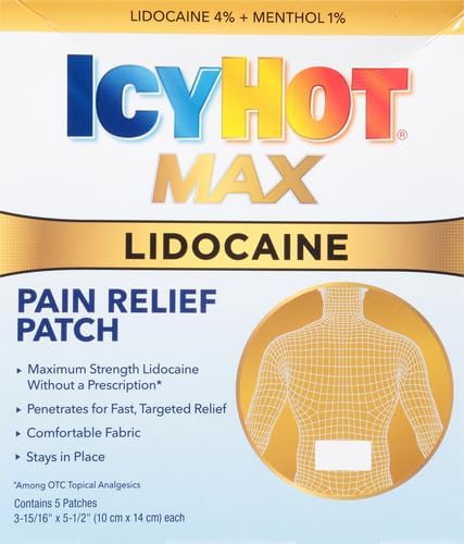 Icy Hot Max Strength Lidocaine Pain Relief Patch (5 Count) Penetrates for Fast, Targeted Relief