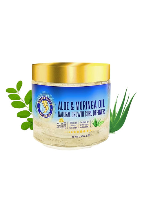 Nefertiti's Secrets Natural Growth Curl Definer, Aloe Vera and Moringa Oil for Hair Growth & Moisture, 16 Oz