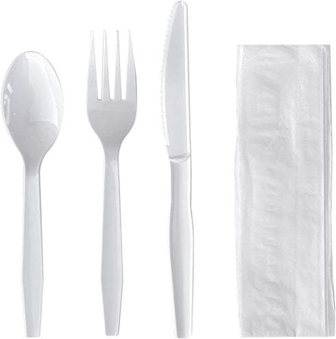 Boardwalk Disposable Plastic Cutlery Set, Four Piece Silverware Kit, Case of 250