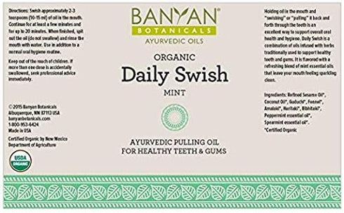 Banyan Botanicals Daily Swish Mint - Organic Ayurvedic Oil Pulling Mouthwash with Coconut Oil, 8oz
