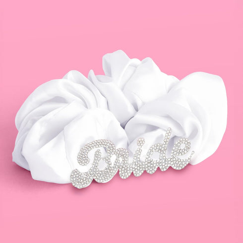 xo, Fetti Ivory XL Bride Rhinestone Scrunchie - Satin Hair Tie | Bachelorette Party Accessory, Bride to Be Favor, Bridal Shower Headwear, Bridesmaid Gift, Wedding Supplies, Engagement Decorations