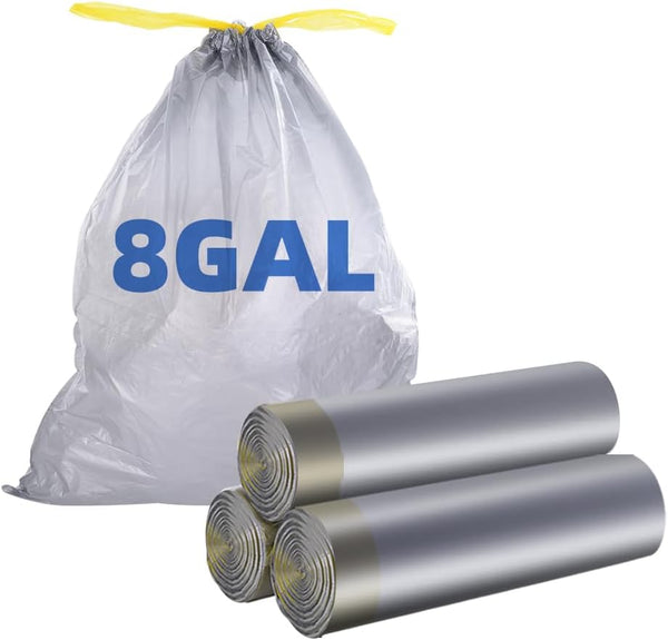 8 Gallon Drawstring Trash Bags, 45 Count, Garbage Bags for Bathroom, Bedroom, Office Wastebasket Liners