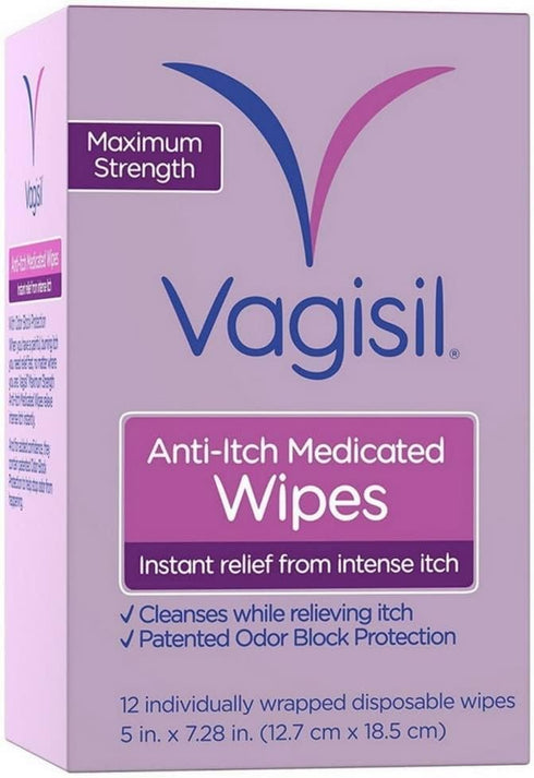 Strength,12 (Pack 2) Vagisil Anti-Itch Medicated Wipes, Maximum ea