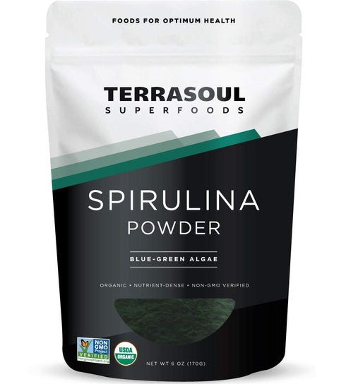 Organic Spirulina Powder by Terrasoul Superfoods, 6 Oz - Vegan Protein, Green Superfood Boost for Smoothies