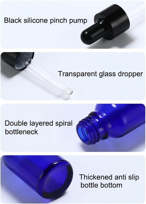 AKOAK 30ml Blue Glass Bottle with Dropper, Pack of 3 for Essential Oils or Laboratory Chemicals