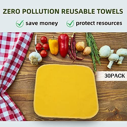 Zero Waste Reusable Paperless Towels - Eco Friendly Washable, Lint Free, Highly Absorbent Kitchen Cloths, 30 Pack,