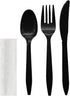 Party Favors Plus Individually Wrapped Plastic Cutlery Set, Black, 25 Packets with Fork, Spoon, Knife