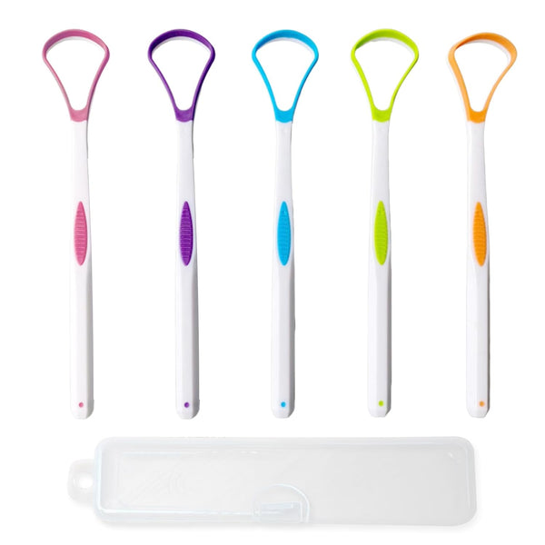5 Pieces Colorful Plastic Tongue Scraper Cleaner Kit for Adults & Kids, Fresh Breath Accessory