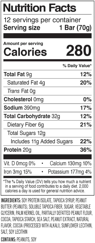 PROBAR - PROTEIN Bar, Peanut Butter Chocolate, Non-GMO, Gluten-Free, Plant-Based Whole Food Ingredients, 12 Count