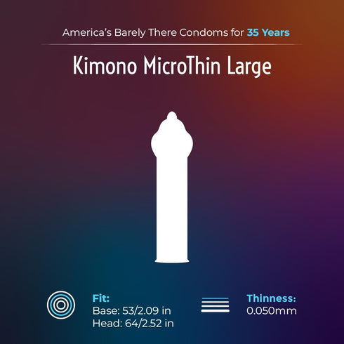 Pack 12 Kimono MicroThin Large of - Premium Lubricated Natural Latex Condoms, Ultra Thin, Larger Tip Condoms