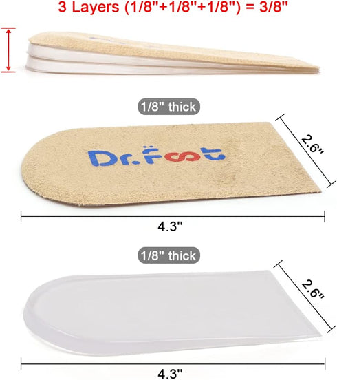 Dr.Foot Adjustable Orthopedic Heel Lift Inserts, Height Increase Insole for Heel Pain, Sports Injuries (Beige, 3