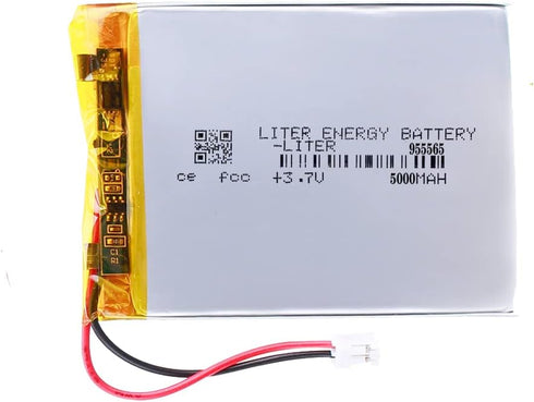 3.7V 955565 5000mAh Lithium Polymer Ion Battery Pack with JST 2.0mm Connector, Rechargeable