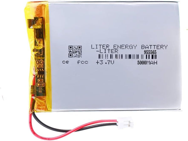 3.7V 955565 5000mAh Lithium Polymer Ion Battery Pack with JST 2.0mm Connector, Rechargeable