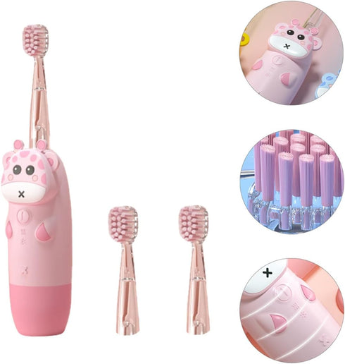 Set 4pcs 2 ARTIBETTER Electric Toothbrush Sonic Toothbrush with Pink Deer Handle and Soft Brush Heads USB Rechargeable