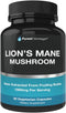 Organic Lions Mane Mushroom Capsules - 1800mg Supplement for Brain and Immune Support - 90 Veggie Caps