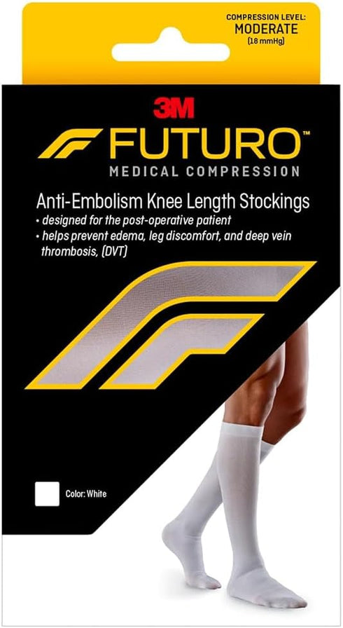 Futuro Anti-Embolism Knee Length Closed Toe Stockings X-Large White Moderate, Pack of