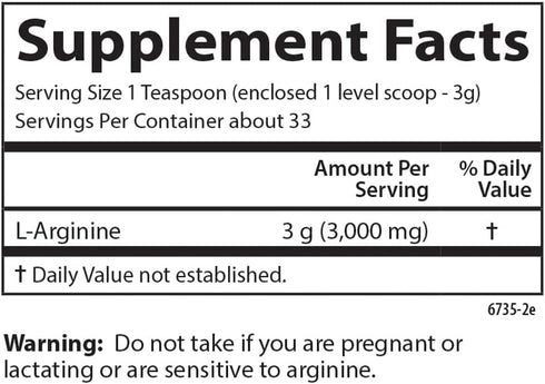 Carlson L-Arginine Powder, Free-Form Amino Acid for Circulatory Health, 3.53 oz (100 g)