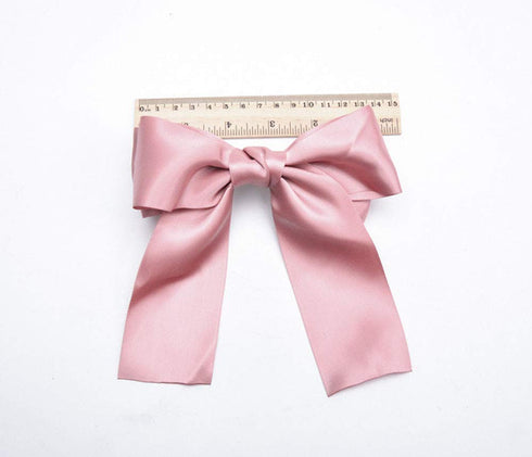 Set of 8 Big Satin Solid Ribbon French Barrette - Large Soft Silky Hair Bow Clip for Women