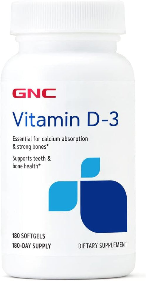 GNC Vitamin D-3-50 mcg, 180 Softgels, 180 Servings