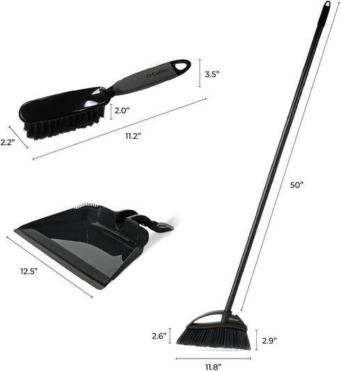 Set O-Cedar Strong Sweep Broom and Dustpan with Detail Brush | Indoor Outdoor Heavy Duty Stiff Bristle Broom | Step-On