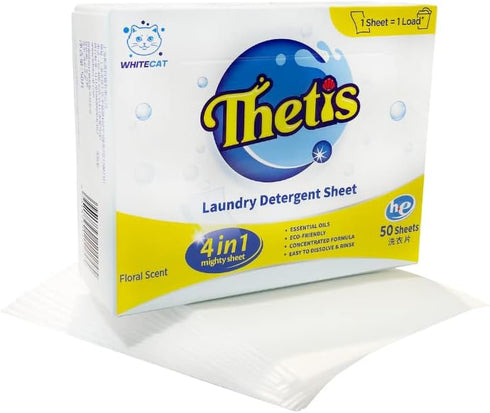 Thetis Laundry Detergent Sheets, 50 sheets (100 Loads), Eco-Friendly, Fast Dissolving, Fresh Floral Scent