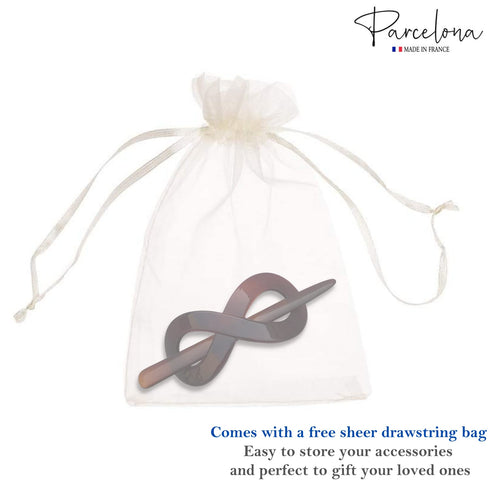 Parcelona French Infinity Hair Slider Pin, 3 1/2" Brown Tortoise Shell Barrette Clip for Fine Hair