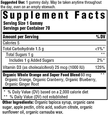 MegaFood Vitamin D3 Gummies 2000 IU - 70 Gummies for Bone, Muscle & Immune Support, Vegetarian