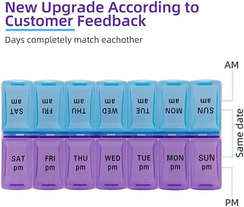UXCONGOID 2 7 Large Pill Organizer Times a Day, Weekly Pill Organizer Daily Pill Box Day Medicine Organizer Box, AM PM