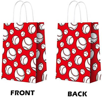 16 PCS Baseball Party Gift Bags, Birthday Decor Supplies for Kids and Adults, Baseball Pattern Goody Treat Bags