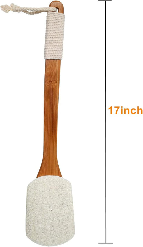 Leotruny 100% Natural Exfoliating Loofah with Long Wooden Handle Shower Back Brush (Off-White, 1 Pack)