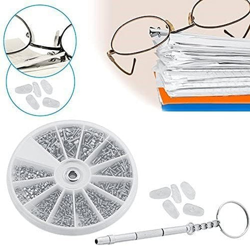 Yosoo 1000Pcs Eyeglass Sunglass Repair Kit, Nose Pads, Screws, Screwdriver, Tiny Micro Screws Nuts Assortment