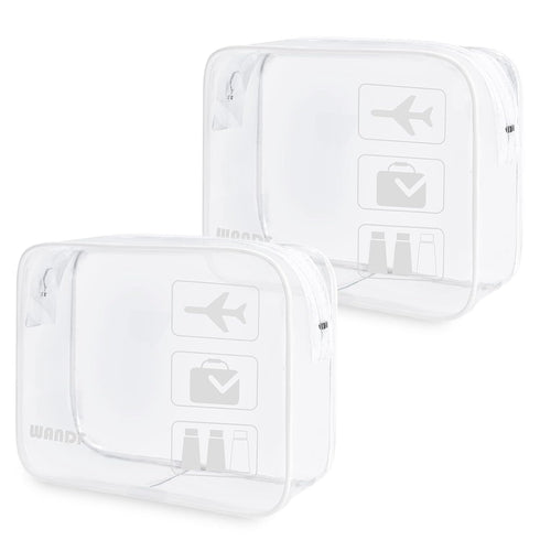 TSA Approved Clear Travel Toiletry Bag with Zippers, Quart Size Cosmetic Pouch for Men and Women (2pcs White)