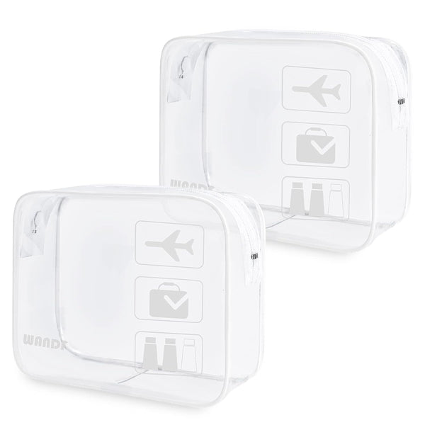 TSA Approved Clear Travel Toiletry Bag with Zippers, Quart Size Cosmetic Pouch for Men and Women (2pcs White)