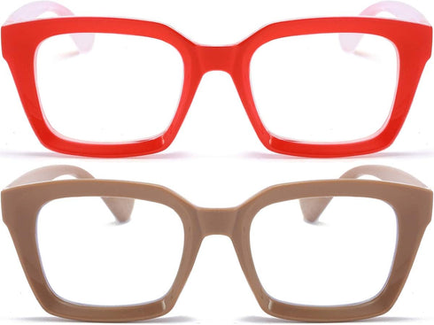 REAVEE 2 Pack Oprah Style Oversized Reading Glasses - Blue Light Blocking Retro Square Readers for Women Men